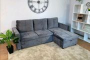 Grey velvet Corner Sofa Bed Storage Free Delivery
