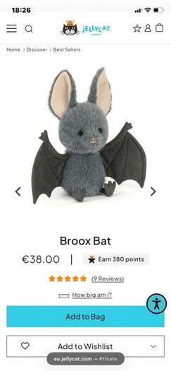 New Jellycat Halloween Collection Broox Bat