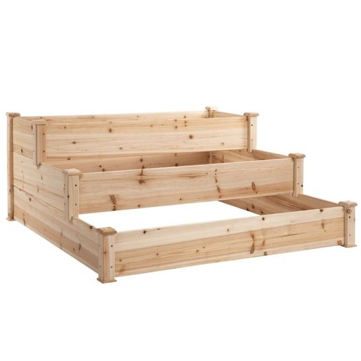 470L Raised Garden Bed, 3-Tier Planter Kit, Elevated Wooden Planters for Garden, Yard & Patio, 124 x 124 x 56 cm