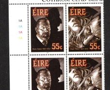 2012 Ireland Death Centenary of Bram Stoker (Dracula) Commemorative Stamps Plate Block 1A1A1A1A Mint Never Hinged (MNH)