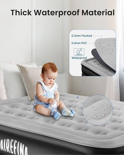 NEW SALE | King Inflatable Air Mattress,Air Bed with Built-in Electric Pump,Double Blow Up Mattress in 3 Mins Self-Inflation/Deflation,Flocked Surface Guest Airbed for Home Portable Camping 203x152x46cm
