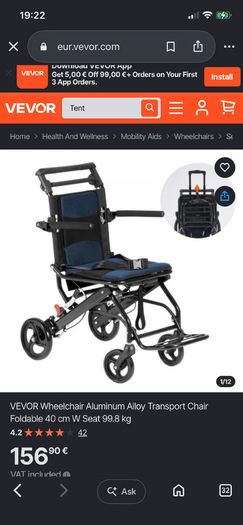 Vevor lightweight transport wheelchair
