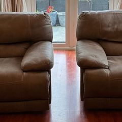 2 Brown suede recliner chairs