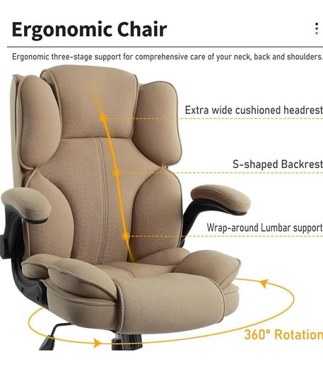 Office Chair,Fabric Desk Chair with 90 Flip up Armrest for Home or Office,Ergonomic Durable with Adjustable Height(Beige)