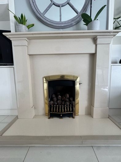 Stone Fireplace Surround, Hearth and Flavel Caress Gas Fire Complete Set
