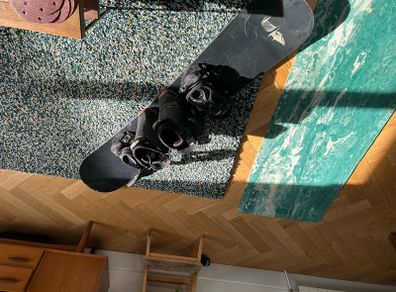 snowboard and boots