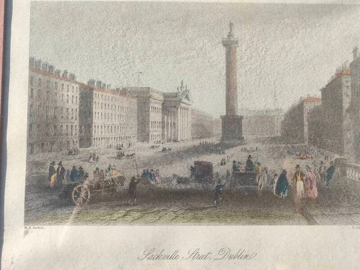 Vintage Coloured Engraving of Sackville Place Dublin