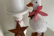 ShabbyChic Set of 2 items Candle Holder with light up  candle and Duck brand new but had work done ..Can sell separately if interested!!