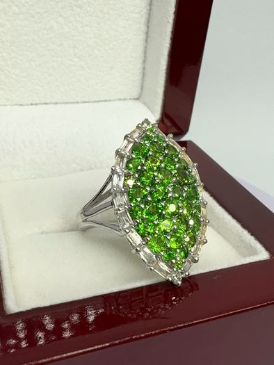 Silver Chrome Diopside & White Topaz Halo Ring