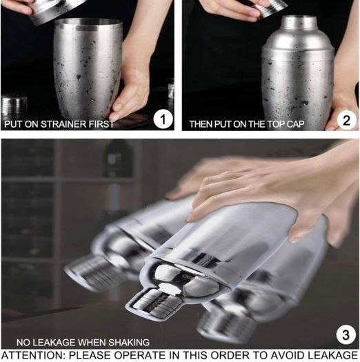 Cocktail Making Set, Cocktail Shakers 6 Pieces Set 750ml Capacity with Bar Accessories and Recipes Made of Food Grade Stainless Steel 304 Great for Home and Bar Use or As a Gift (FREE POSTAGE)