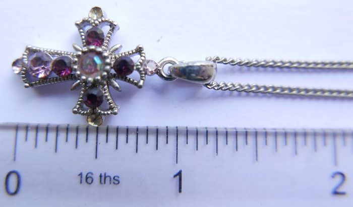 Vintage Silver Plated Cross With Multi-Color Stones Necklace length 20"