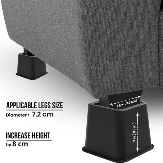 8 Piece Premium Adjustable Furniture Risers (4 High and 4 Short) - Heavy Duty Riser with Strong Space saving - Bed Riser, Table Riser, Chair or Sofa Riser (3 to 8 Inch) - (Black)