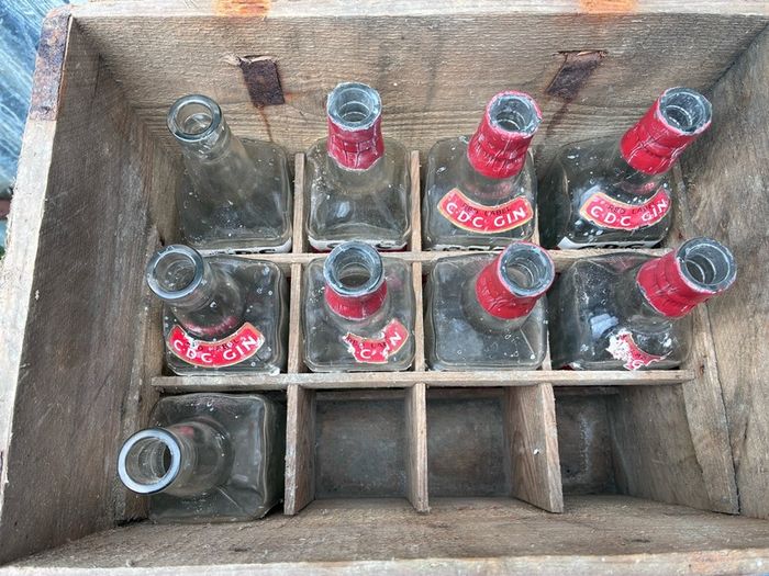 Old Cork Dry Gin crate and 9 bottles