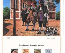1984 Great Britain Limited Edition Lithographed Print measuring 333mm X 257mm showing Greenwich Meridian Commemorative stamps with First Day of Issue Cancel