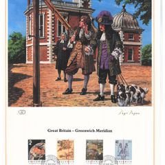 1984 Great Britain Limited Edition Lithographed Print measuring 333mm X 257mm showing Greenwich Meridian Commemorative stamps with First Day of Issue Cancel