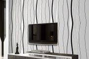 Non-Woven Wallpaper Flocking 3D Wallpapers 53cm x 9.5m Grey Minimalism Wavy Stripe Wall Covering for Living Room Bedroom Home Decoration