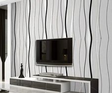 Non-Woven Wallpaper Flocking 3D Wallpapers 53cm x 9.5m Grey Minimalism Wavy Stripe Wall Covering for Living Room Bedroom Home Decoration
