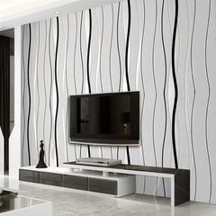 Non-Woven Wallpaper Flocking 3D Wallpapers 53cm x 9.5m Grey Minimalism Wavy Stripe Wall Covering for Living Room Bedroom Home Decoration
