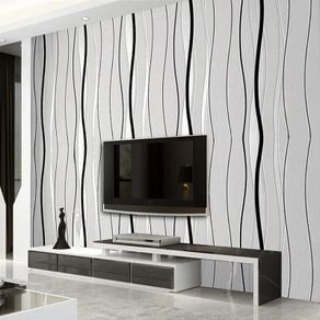 Non-Woven Wallpaper Flocking 3D Wallpapers 53cm x 9.5m Grey Minimalism Wavy Stripe Wall Covering for Living Room Bedroom Home Decoration