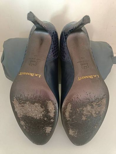 L.K. Bennett London Navy Leather & Croc-Effect Heels - EU 40