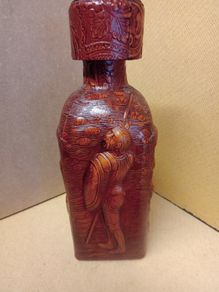 Vintage  Tooled Leather Wrapped Liquor Decanter  Don Quijote / Sancho Panza