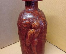 Vintage  Tooled Leather Wrapped Liquor Decanter  Don Quijote / Sancho Panza
