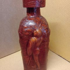 Vintage  Tooled Leather Wrapped Liquor Decanter  Don Quijote / Sancho Panza