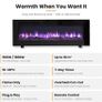50" Media Wall Electric Fire, Wall Mounted Fireplace, Wilton Black 1.8kW Heater (900W/1800W), 9 Flame Colours, Logs & Crystals Included, Wall Mounted, Recessed or Freestanding, Remote Control Image 4