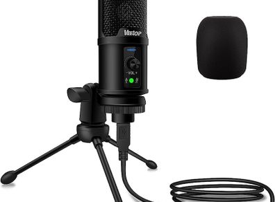 USB Microphone Metal Computer Condenser PC Mic for Gaming Podcasting Streaming Recording Voiceover YouTube Skype Twitch Zoom Cardioid with Tripod Compatible with Desktop Laptop Windows