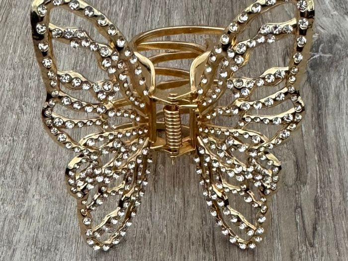 Gold with Silver Studs Butterfly Metal Claw Clip