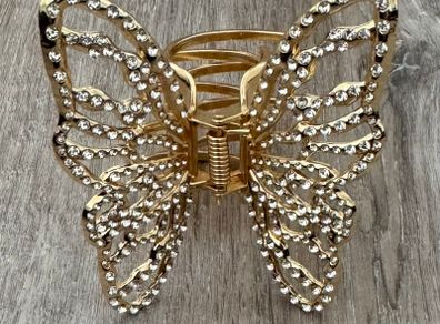 Gold with Silver Studs Butterfly Metal Claw Clip