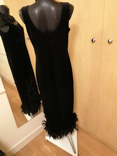 Women's Dress Black Velvet and Ostrich Feathers Size 14