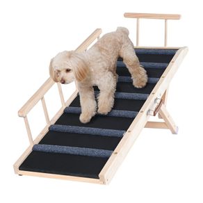 Dog Ramp, Folding Pet Ramp for Bed, Adjustable Dog Ramp for Small, Large, Old Dogs & Cats, Wooden Pet Ramp