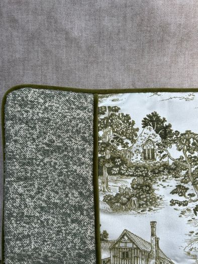 Handmade Olive Green and Cream Toile Cushion Covers Pair 20 x 20 Inches