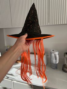 Halloween witch hat with hair