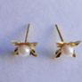 Vintage Solid 9ct Yellow Gold 375 Pearl Stud Earrings, Flower Style 0,9g Image 2