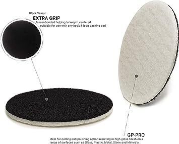 GLASS POLISH 11009 GP-PRO Felt Polishing Pad Set for Polishing Glass, Plastic, Metal, Marble | 115 mm | Pack of 5 Pads