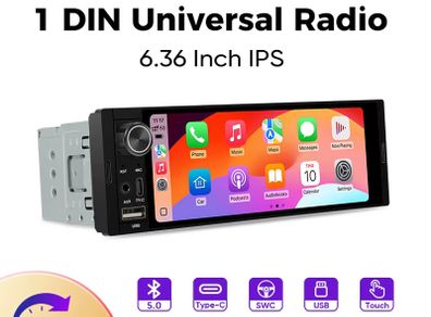1 Din Carplay Android Auto Universal Car Radio 1 Din HD IPS Touch Screen Car Multimedia Rear Camera MIC USB Type C 1DIN Car Stereo BT 5.0