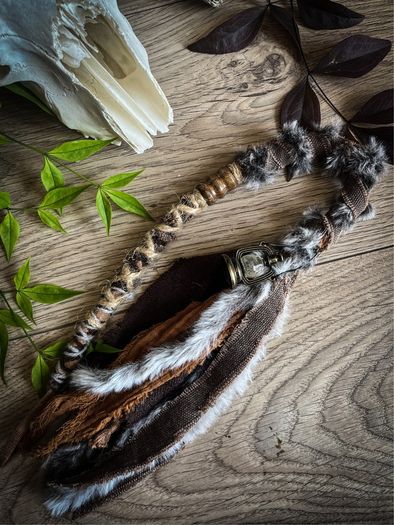 Fantasy Hairwrap Dreadwrap with a Pyrography Bead and Trinkets Cosplay