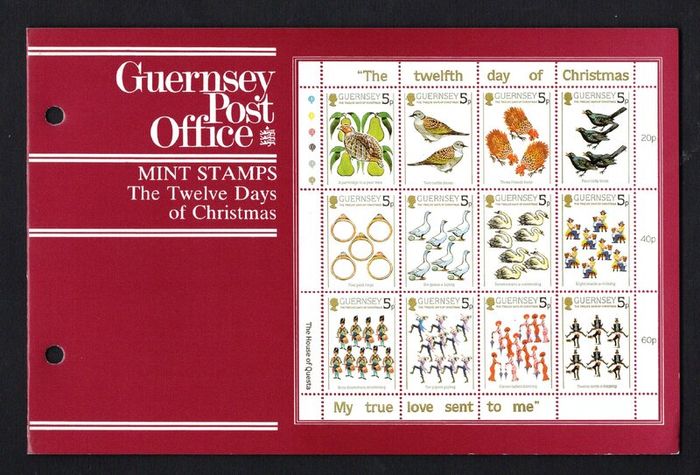 1984 Guernsey Christmas "The Twelve Days of Christmas" Sheet Commemorative Stamps Presentation Pack