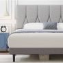 King Bed Frame, Light Grey, Upholstered Wooden Slat Bed Frame with Headboard Image 2