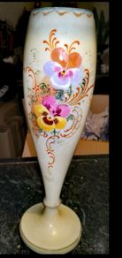 Large Art Noveau tall glass and enamel vase