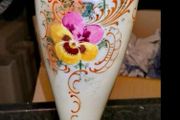 Large Art Noveau tall glass and enamel vase