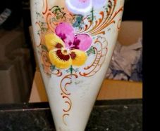 Large Art Noveau tall glass and enamel vase