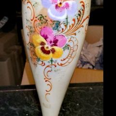 Large Art Noveau tall glass and enamel vase