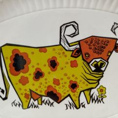 mid century Bull, display plate, vintage serving plate