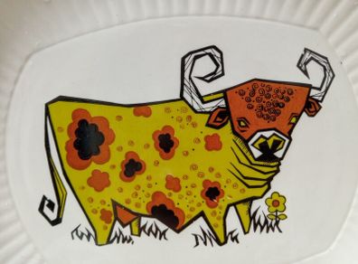 mid century Bull, display plate, vintage serving plate