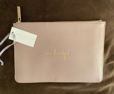 Katie Loxton Hello Beautiful Perfect Pouch Clutch Bag Vegan Leather Dusty Pink 6 x 9.5 inches BNWT