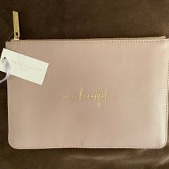 Katie Loxton Hello Beautiful Perfect Pouch Clutch Bag Vegan Leather Dusty Pink 6 x 9.5 inches BNWT