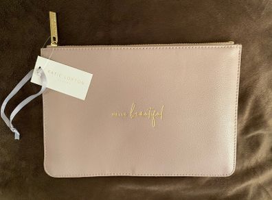 Katie Loxton Hello Beautiful Perfect Pouch Clutch Bag Vegan Leather Dusty Pink 6 x 9.5 inches BNWT